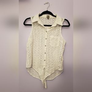 Guess Blouse Floral Cut Out Detail Pocket Tie Front